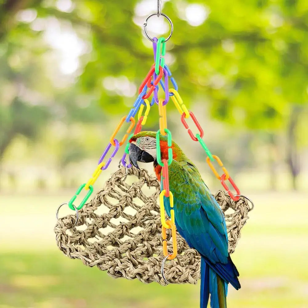 Bird Cage Hammock Swing Toy Woven Cage Hammock Parrot Swing Toy Teeth Care Bird Climbing Hammock Playing For Parrots Parakeets