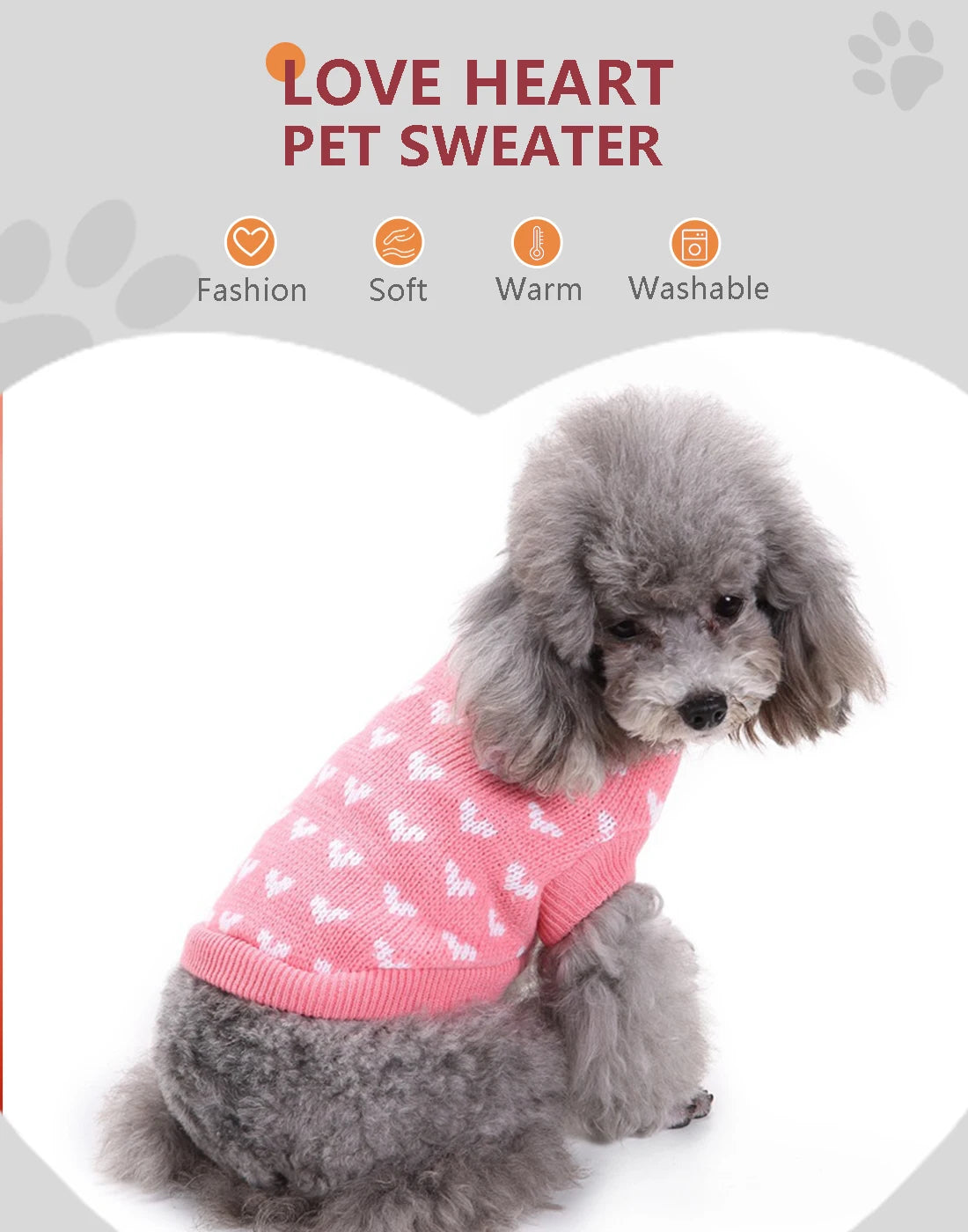 Winter Warm Pet Sweater with Heart Pattern for Small and Medium Dogs and Cats - Cute and Cozy Pet Clothes for Cold Weather