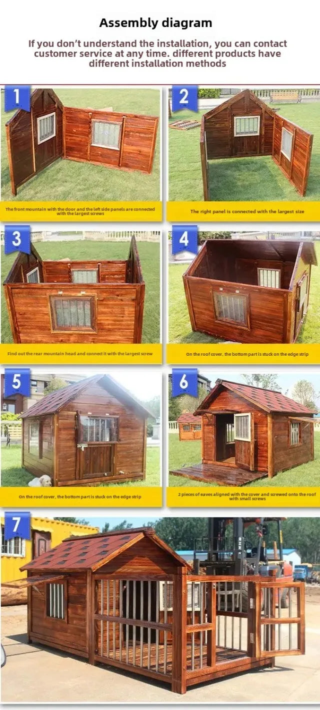 Outdoor Waterproof Solid Wood Kennel Medium and Large Dog Golden Retriever Kennel House Rainproof Outdoor Four Seasons