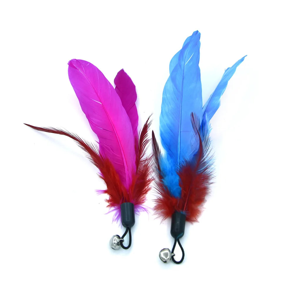9 Pack Colorful Feather Replacement Head Funny Cat Stick Tassel Feather Feather Fishing Rod Cat Toy Set Cat Toys Interactive