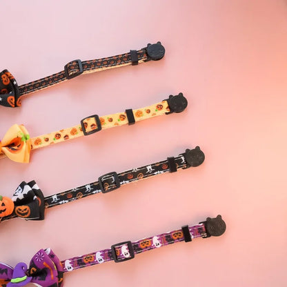 Bow Knot Halloween Pet Dog Collar Pumpkin Witch Hat Adjustable Neck Accessories for Cats Safety Buckle Decorate Pet Necklace
