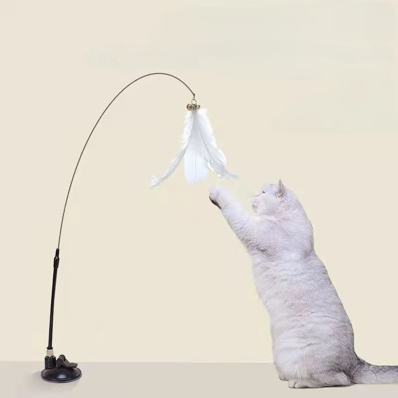Interactive Cat Toy Handfree Cat Stick Playing Kitten Playing Teaser Wand Toy Suction Cup Bird/Feather Cat Wand Pet Supplies
