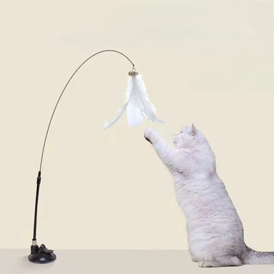 Interactive Cat Toy Handfree Cat Stick Playing Kitten Playing Teaser Wand Toy Suction Cup Bird/Feather Cat Wand Pet Supplies