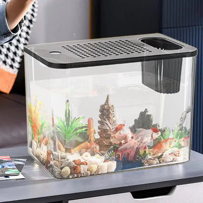 Fish Tank Aquarium Transparent Turtle Tank Aquarium Fish Bowls Small Aquariums Decorative Compact Tank For Turtle Breeding Small