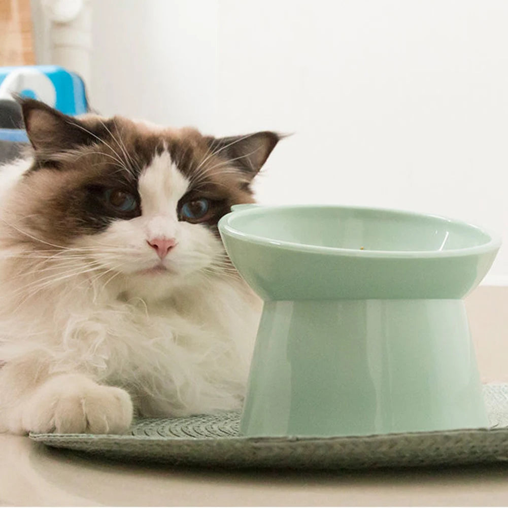 Pet Cat Dog Bowl High Foot Dog Bowl Neck Protector Cat Pet Food Water Bowl Anti-Overturning Binaural Washable Pet Feeding Bowl