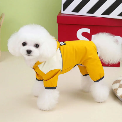 Waterproof Dog Jumpsuit with Hooded Four Legs Small Dog Raincoat Waterproof Puppy Clothes Reflective Doggy Rain Coat Pet Costume
