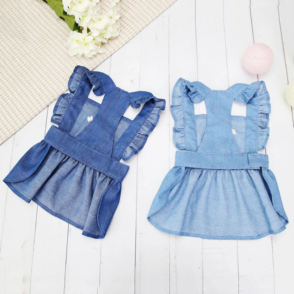 Dog Dress for Small Dogs Girl Clothes Dog Denim Dress Puppy Skirts Summer Pet Dress with Harness Hole for Small Medium Dogs Cats