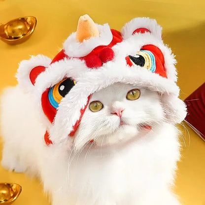 Small Dog Hat Cute Cat Costumes Dance Lion Pet Cat Soft Warm Lion Dance Clothes Small Pet Headwear Pet lion dance hat