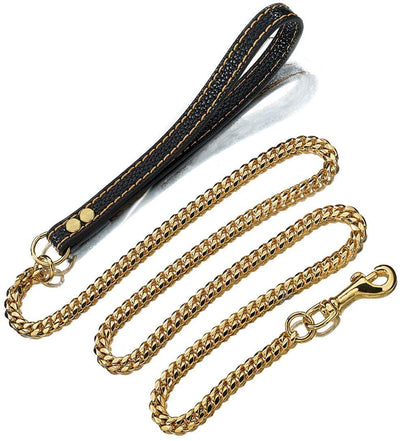 Dog Lead 10MM Gold Dog Leash Stainless Steel Metal Chew Proof Chain Pet Traction Rope