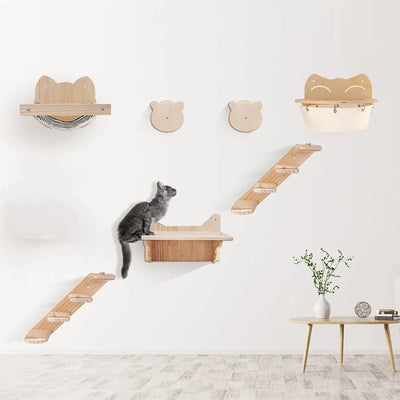 Cat Wall Mounted Shelves Climbing Ladder Cat Bridge Step and  Platform with Scratching Post for Grinding Claw and Playing