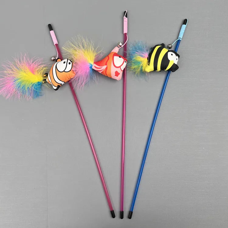 Cat Toy Cat Teaser Sticks Ocean Fish Playing Cat Stick Pet Supplies Biting Cat Toys Cat Mint Doll Feather Throwing Interaction