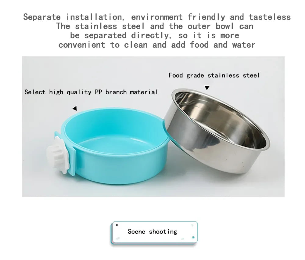Pet Bowl Can Hang Stationary Dog Cage Bowls Stainless Steel Dog Cat Hanging Bowls Feeding Container for Small Dogs Accessorie