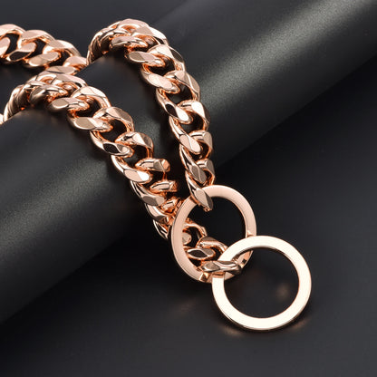 Stainless Steel Dog Chain Collar, Rose Gold Pet Necklace, Strong P Chain Choker for Small and Big Dogs, 15mm Width