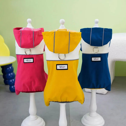 Waterproof Dog Jumpsuit with Hooded Four Legs Small Dog Raincoat Waterproof Puppy Clothes Reflective Doggy Rain Coat Pet Costume