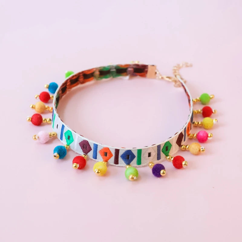 Personalized Pet Collar Colorized Polyester Kitten Necklace Lace Retro Ethnic Dog Accessories Bead Adjustable Puppy Products