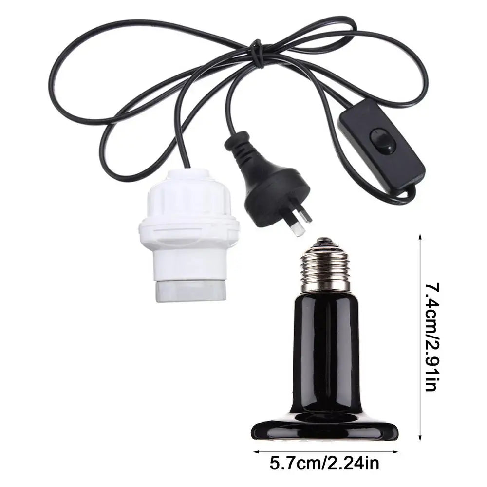 Reptile Heat Bulb Ceramic Infrared Heat Emitter Lamp Safe Durable Infrared Heater Lamp with Cable for Chicken Lizard Turtle