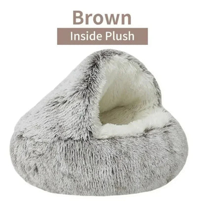 Long Soft Plush Round Cat Bed Comfortable Warm For Small Dogs Winter Sleep Bag Cats Nest Round Semi Enclosed Plush Pet Cat Bed