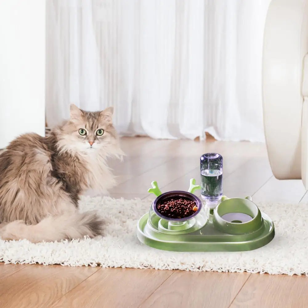 Gravity Cat Feeder And Water Dispenser Set 15Tilted Pets Water And Food Bowl Set Curved Bowl Mouth Raised Cat Bowls Pet Food