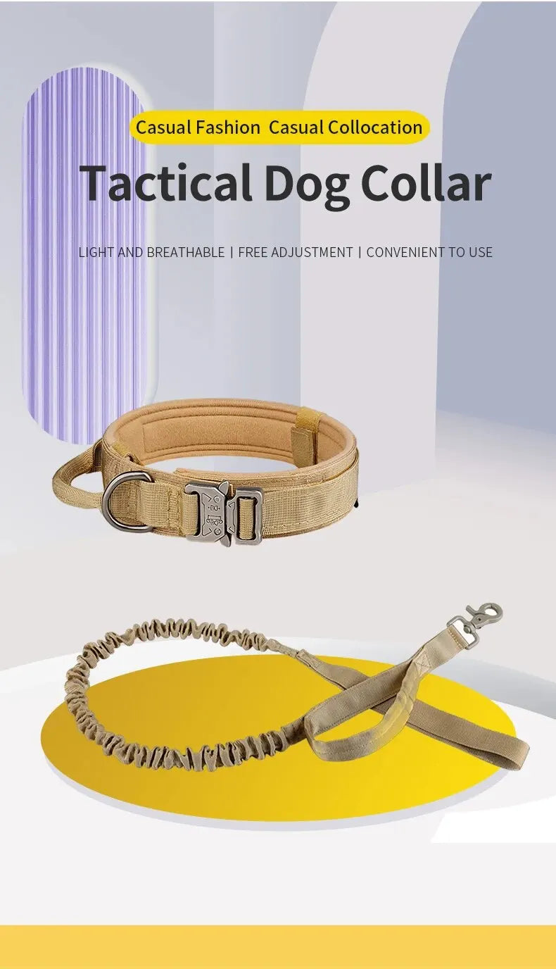 Medium And Large Breed Tactical Dog Collar And Leash Set: Suitable For All Breeds, Adjustable And Durable.