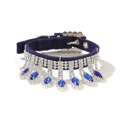 Small Dog Collar with Luxury Bling Rhinestone, Soft Suede Leather Puppy Dog Cat Necklace Crystal Jewelry Pet Accessories for Dog