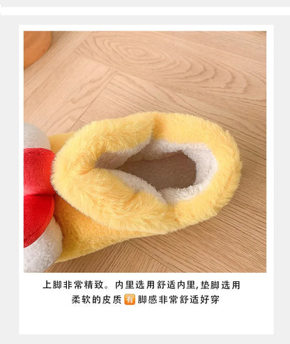 Women New Cute Cartoon Indoor Slippers Female Funny Yellow Chicken Winter Warm Fluffy Shoes Couples Home Floor Cotton Slippers
