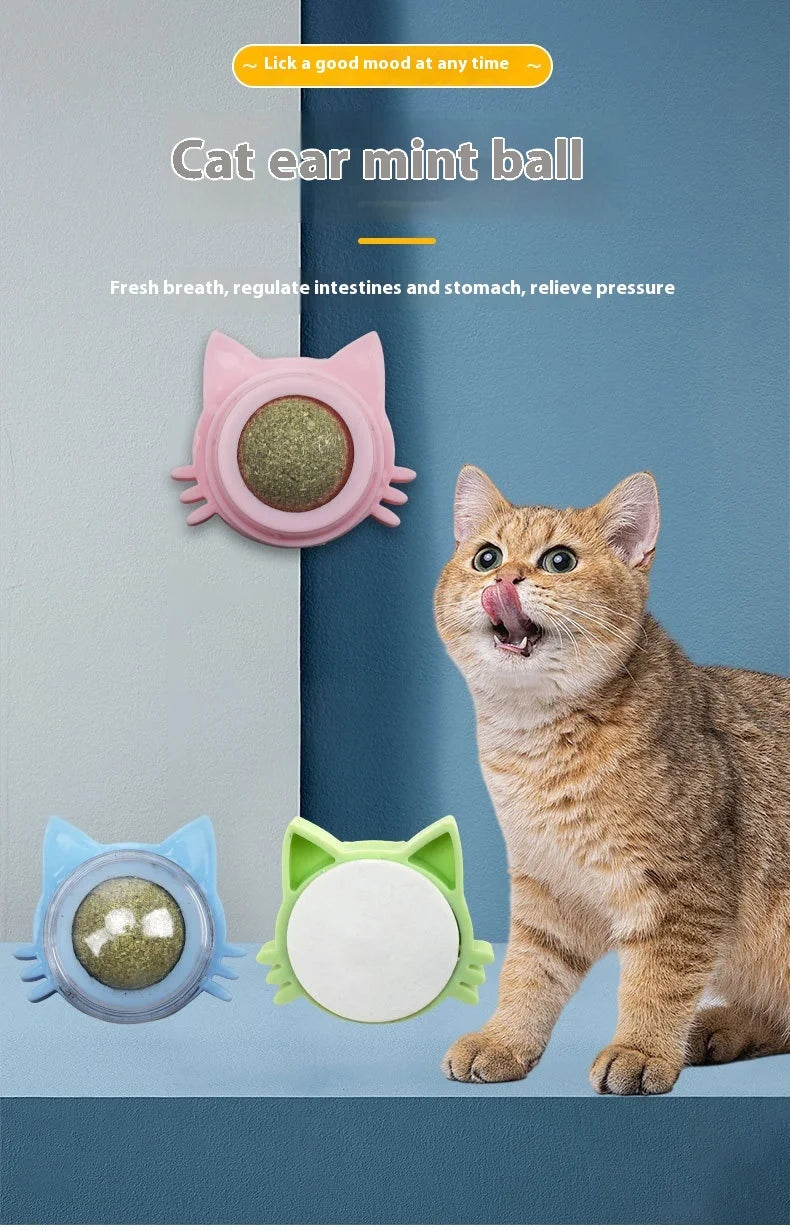 Cat Ear Peppermint Rotating Ball Cat Happy Interactive Cat Toy Worms Gall Fruit Wood Polygonum Toy Ball