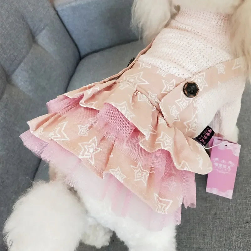 Dogs Denim Suspender Skirt Striped T-Shirt Cats Cute Fashion Cartoon Puppy Strapped Dress Suit Birthday Garden Walking Clothes