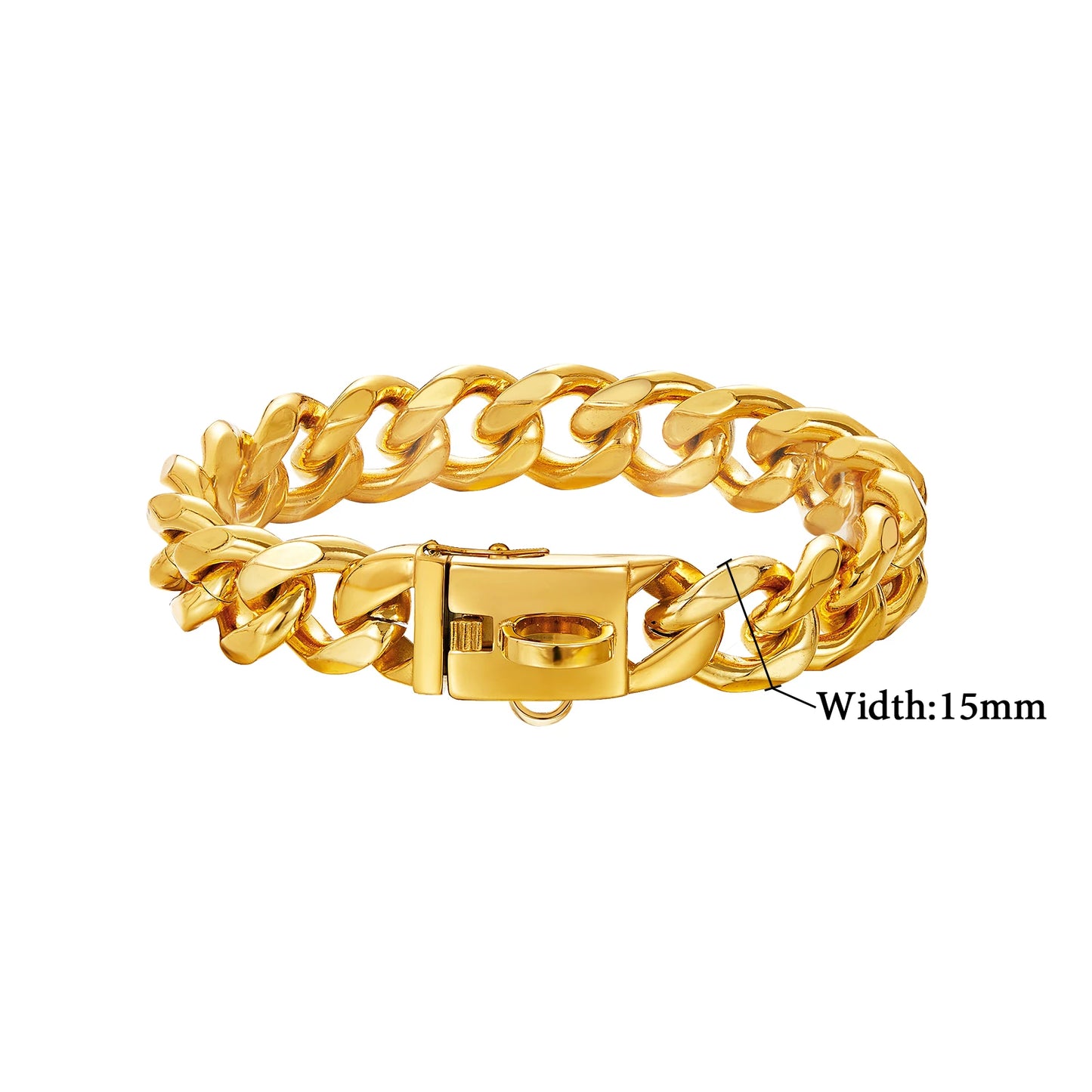 15/19mm Wide Solid Cuban Link Chain Gold Dog Chain Collar with Pendant A Strong Stainless Steel Chew Proof Collars for Large Dog