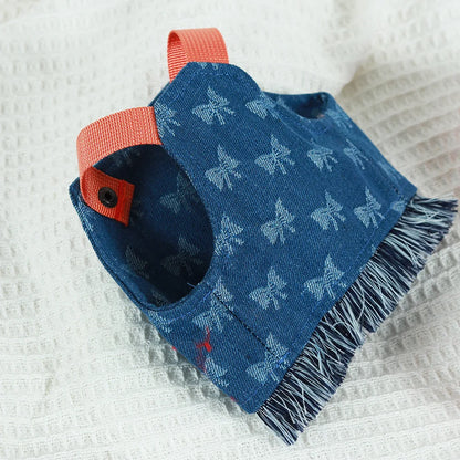 New Dog Harness and Leash Set for Small Dogs, Dark Wash Denim Puppy Dog Vest Harness Tassels Pet Jeans Butterfly Harness