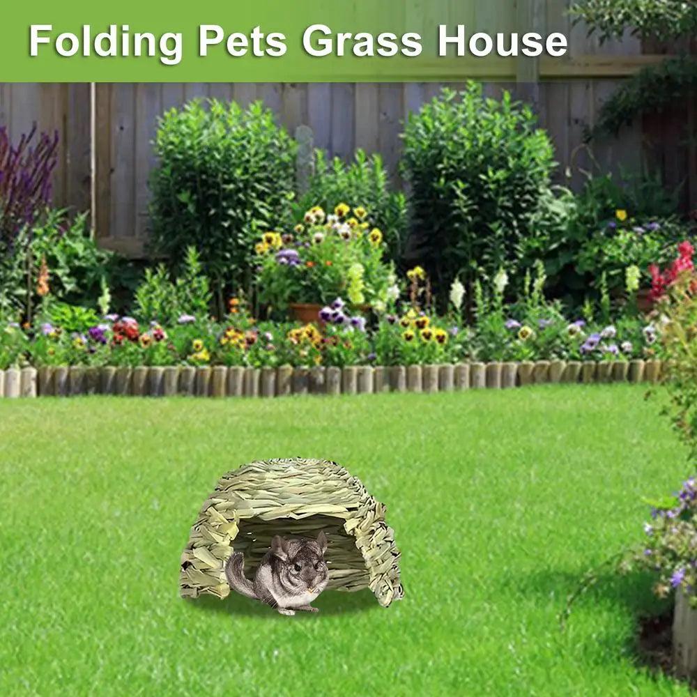 Grass House for Rabbits Folding Beds Guinea Pig Hideouts Small Animal Play Hideaway Bed Habitat Decor Pet Hay Bed Playhouse