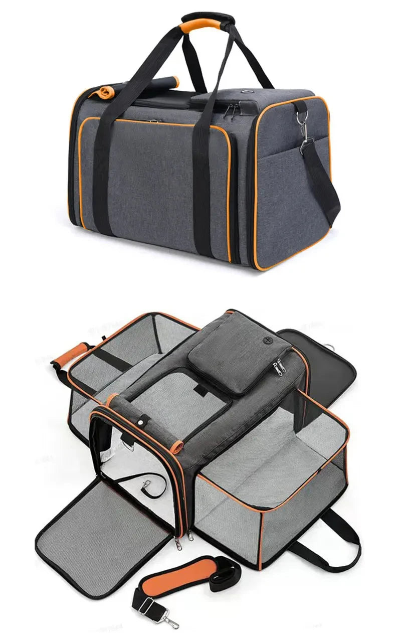 Large Capacity carrier Cat Pet Airlines approved reflective tape Cat Travel Bag expandable Foldable soft dog carrier