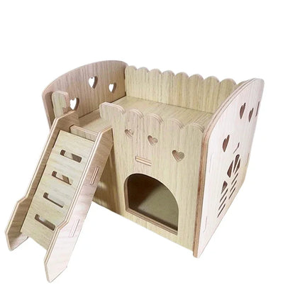 Smooth Hamster Hideaway Wooden Hamster House with Climbing Ladder Small Pet Castle Arch Bridge for Dwarf Mice Gerbils Small Pets
