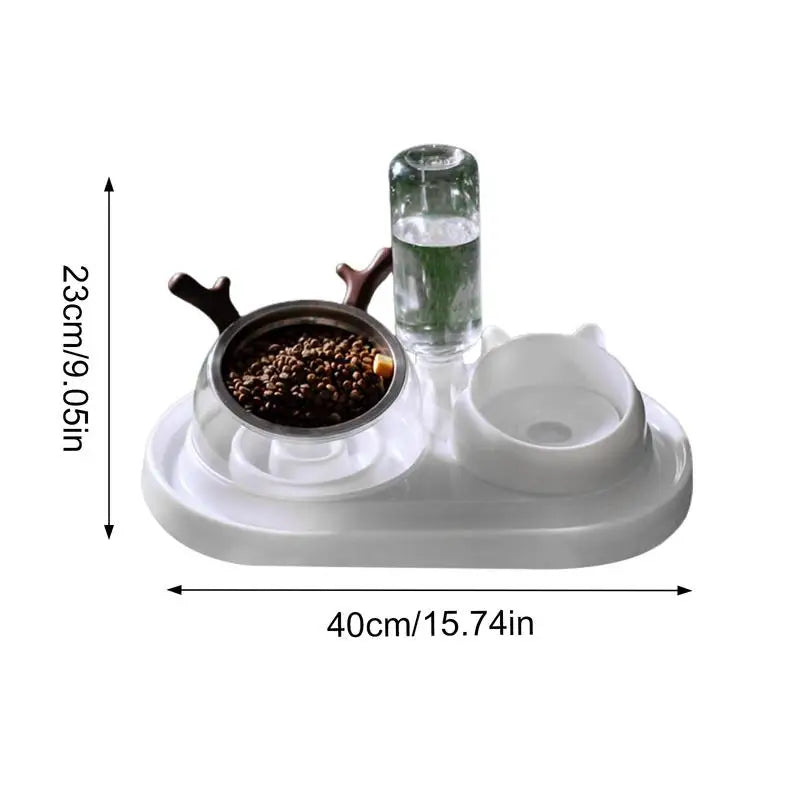 Gravity Cat Feeder And Water Dispenser Set 15Tilted Pets Water And Food Bowl Set Curved Bowl Mouth Raised Cat Bowls Pet Food