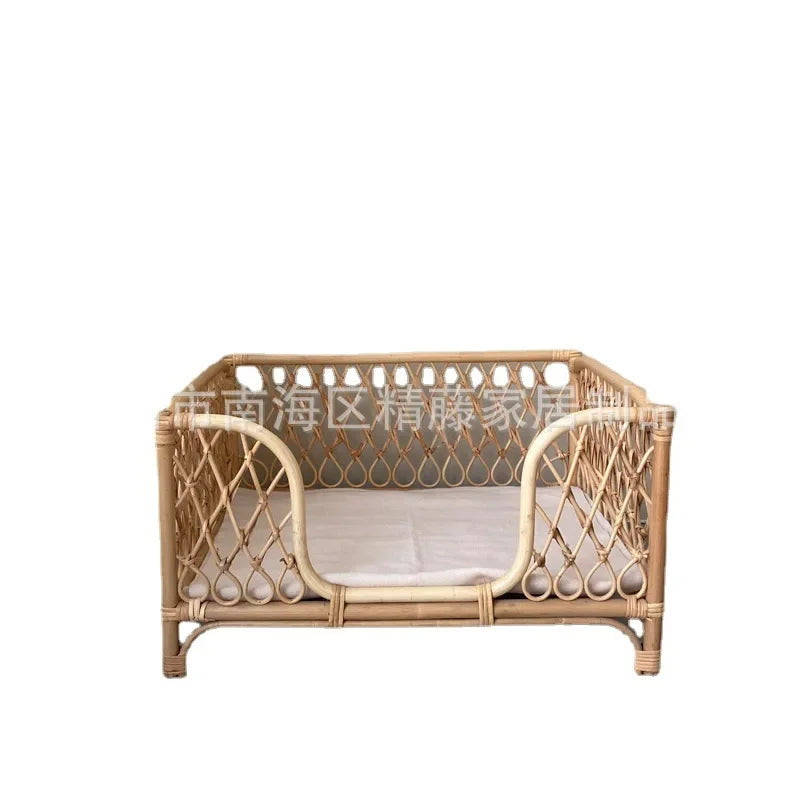 Jingjiu ins Korean real vine woven teddy kennel small bed cat kennel pet basket rattan pet bed