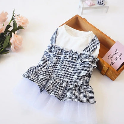 2023 Spring and summer pet skirt puppies small dogs Teddy Grid Pettiskirt Dress Pet Clothes Puppy Costume Spring Pet Clothing