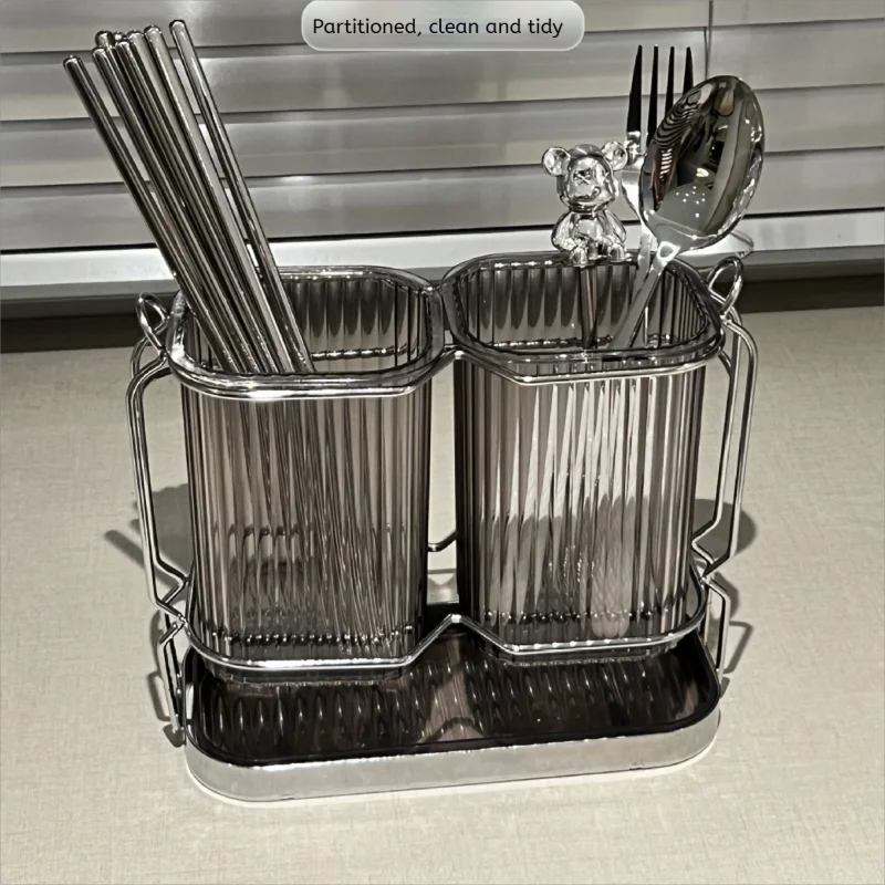 Wall Mounted Kitchen Cutlery Organizer Light Luxury Chopstick Spoon Holder Stainless steel Utensil Drying Rack