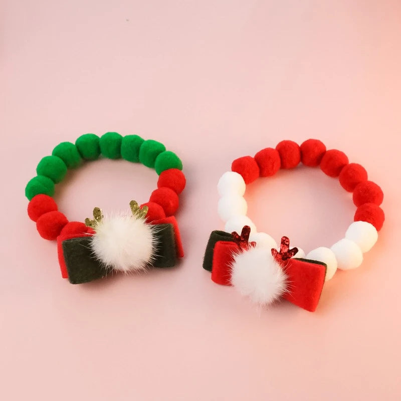 Christmas Necklace for Pet Dogs Sequins Bow Knot Candy Green Fluffy Chihuahua Small Puppy Collars Designer Fancy Cat Accessories