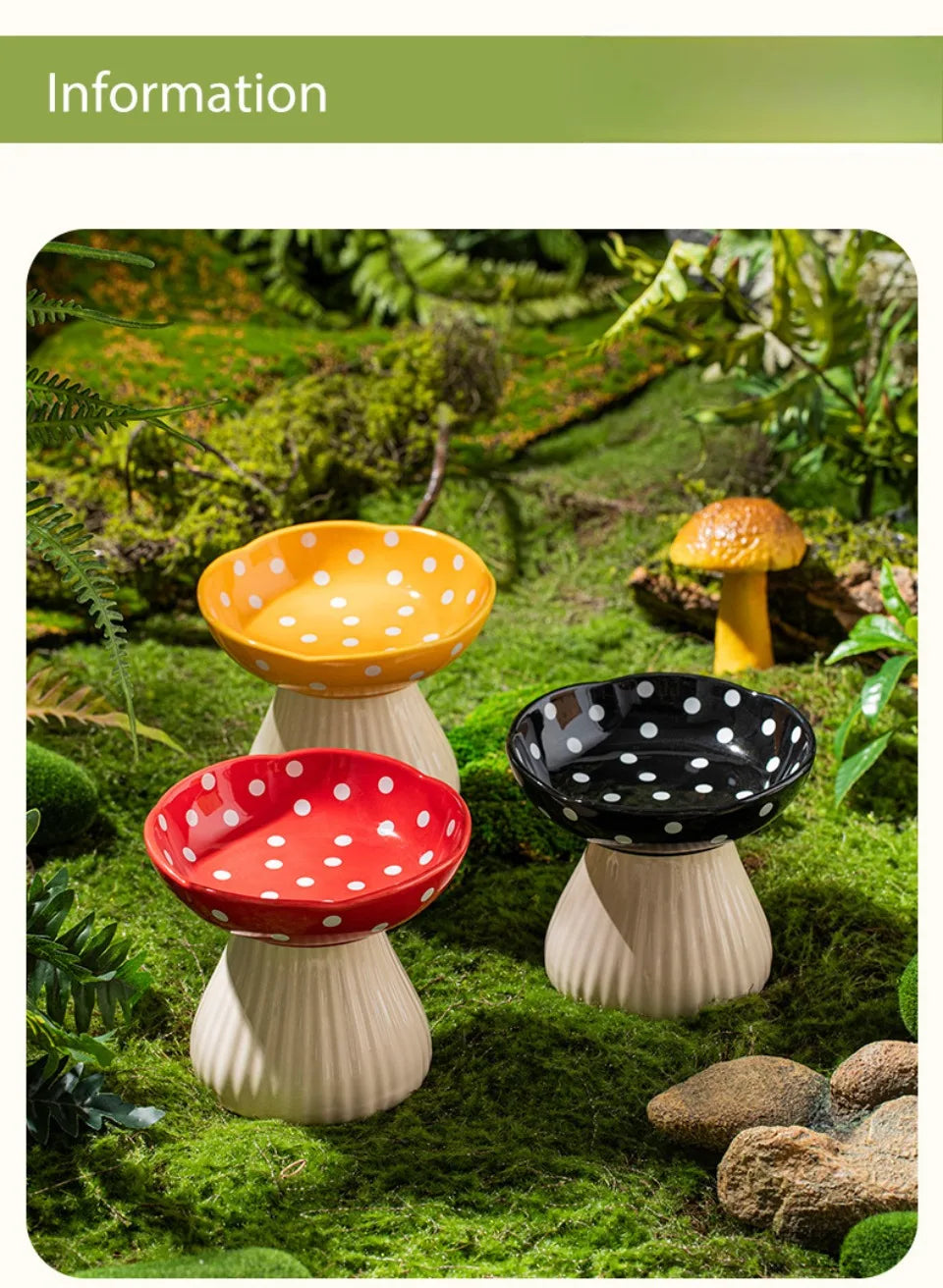 Mushroom Cat Bowl Cute Polka Dot Safe Ceramic Elevated Cat Feeder for Cats and Dogs Drinking Water Bowl Cat Feede Pet Supplies