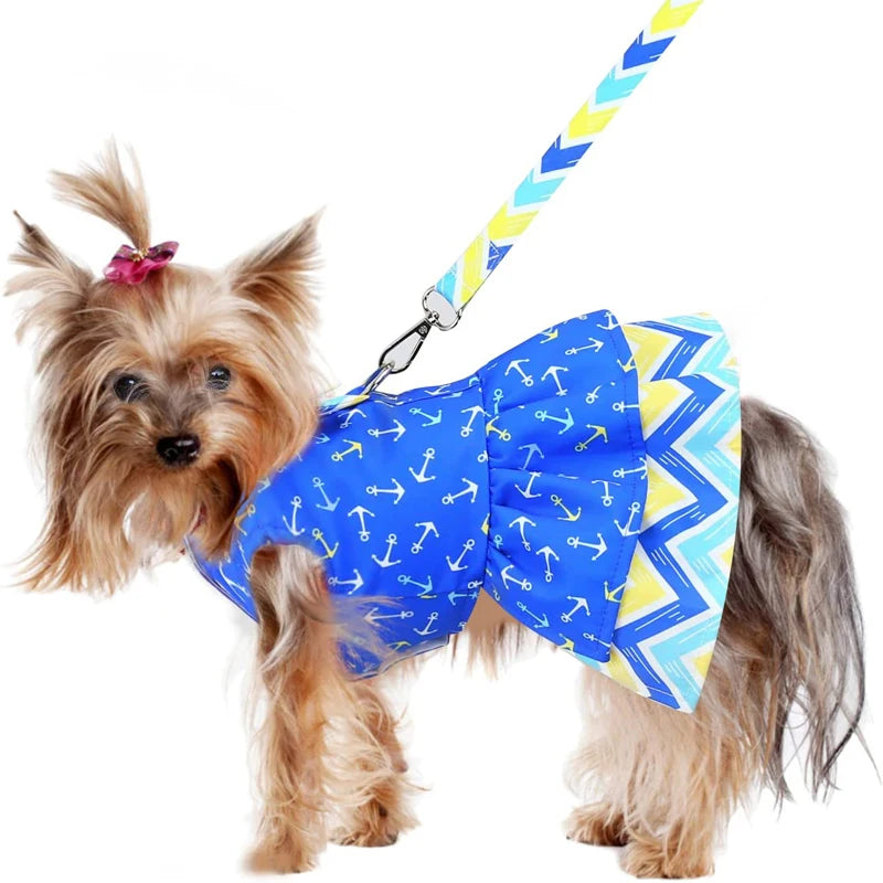 Luxury Bowknot Dog Dress for Small Dogs Summer Yorkie Chihuahua Girl Puppy Dog Clothes Princess Harness Dress and Leash Set