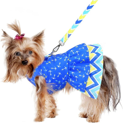 Luxury Bowknot Dog Dress for Small Dogs Summer Yorkie Chihuahua Girl Puppy Dog Clothes Princess Harness Dress and Leash Set