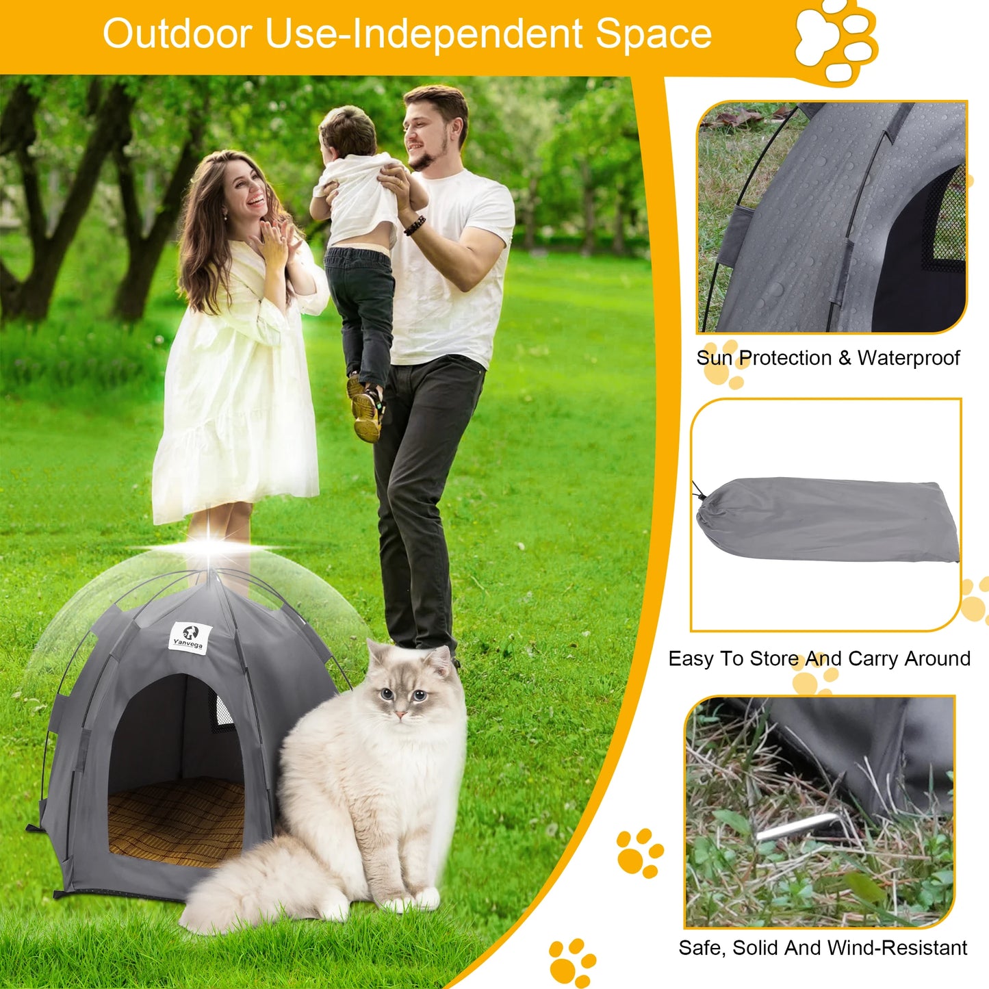 Yanvega Cat Tent Pet Supplies, Gray Cat Tent For Indoor Cat 23.6"*23.6"*16.8" Dog Tent Bed For Small Dog With 6 Ground Nails