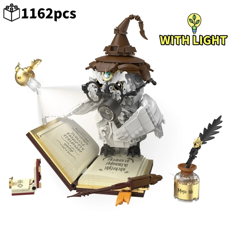 Magical World Owl Doctor Magic Book And Lights Building Blocks Animal Bird Models Assembly Doctoration Toys Kids Christmas Gifts
