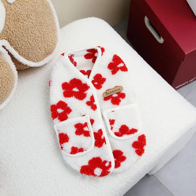Dog Cold Weather Clothes Warm Open Back Winter Pet Clothes Cute Printed Floral Pattern Clothing For Daily Wear Walks Soft