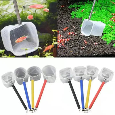 18-53CM 3D Aquarium Fish Tank Retractable Catch Net Stainless Steel Rod Fishing Round Square Pocket Shrimp Catching Nets