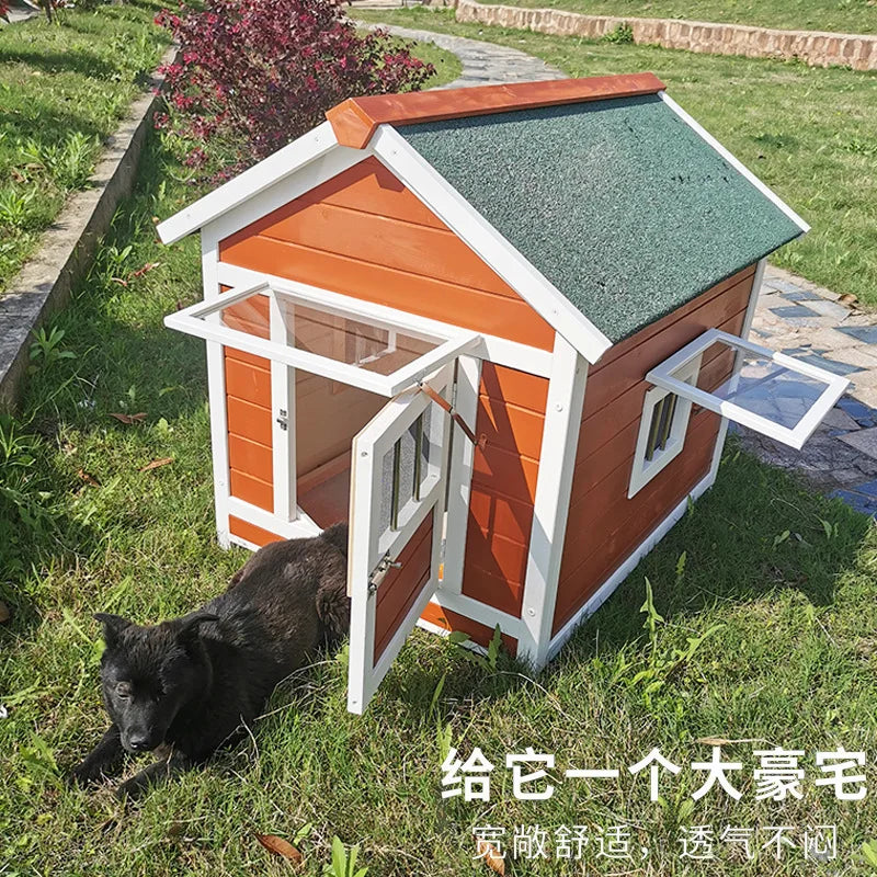 Outdoor dog cage luxury villa solid wood dog house family dog house outdoor wooden kennel cat house pet wholesale