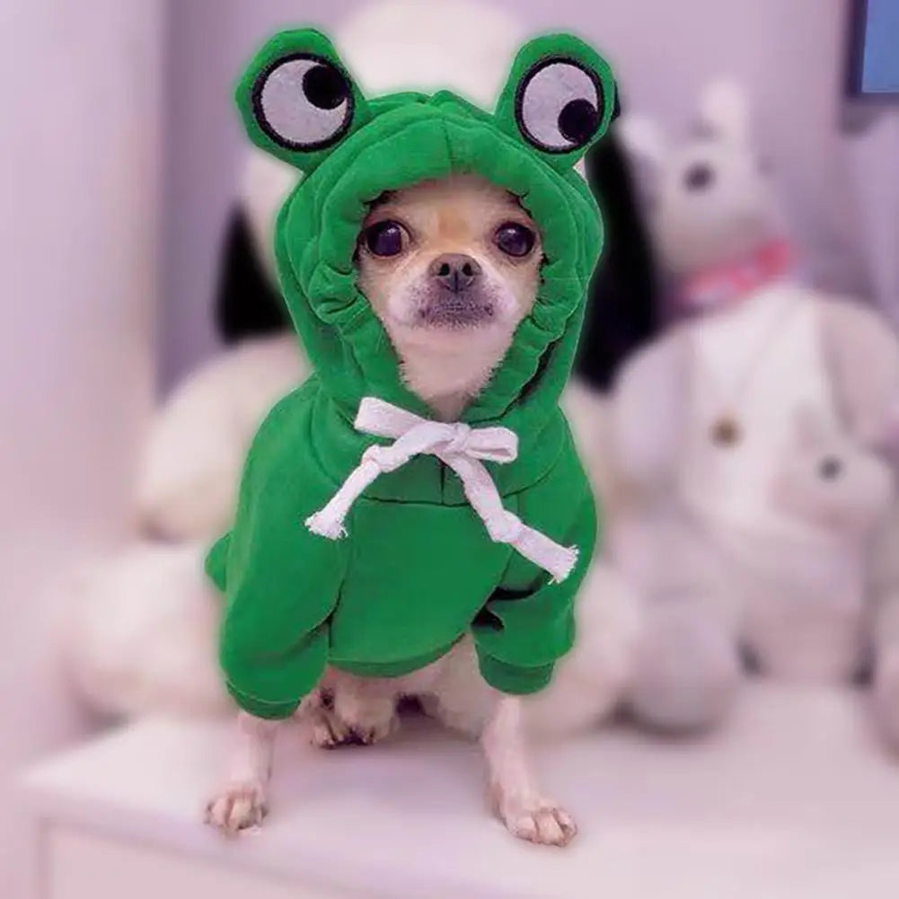 Funny Pet Clothes Cute Green Little Frog Dog And Cat Small Dog Autumn And Winter Sweatshirt Plush Outdoor Fashion Cotton Jacket