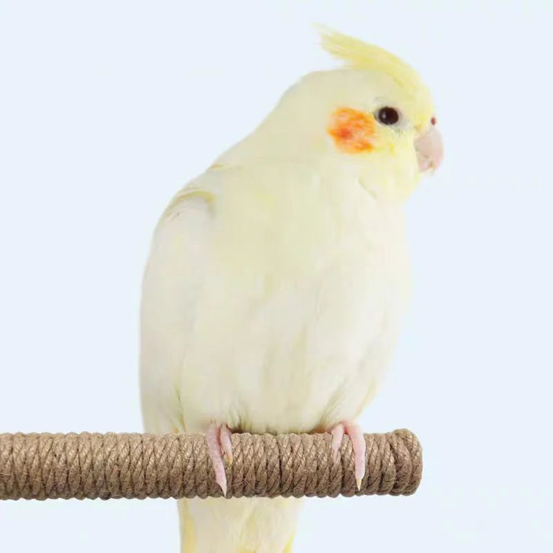 Natural Hemp rope Weaving Pet Bird Stand Parrot Raw Wood Fork Tree Branch Stand Rack Birds Hamster Branch Perches Chew Bite Toys