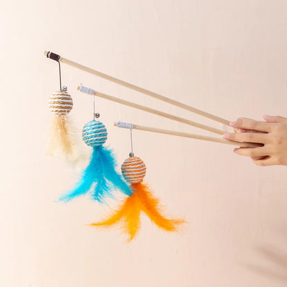 Cat Toy Cat Teaser Sticks Paper Rope Ball Tease Cat Stick Cat Interactive Toy Pet Toy Replace Head Cat Supplies Tease Cat Ball.