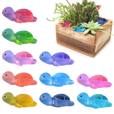 10PCS Resin Turtle Statue Small Garden Glowing Figurines Cute Home Animal Ornament Colorful Outdoor Decor For Fish Tank Aquarium
