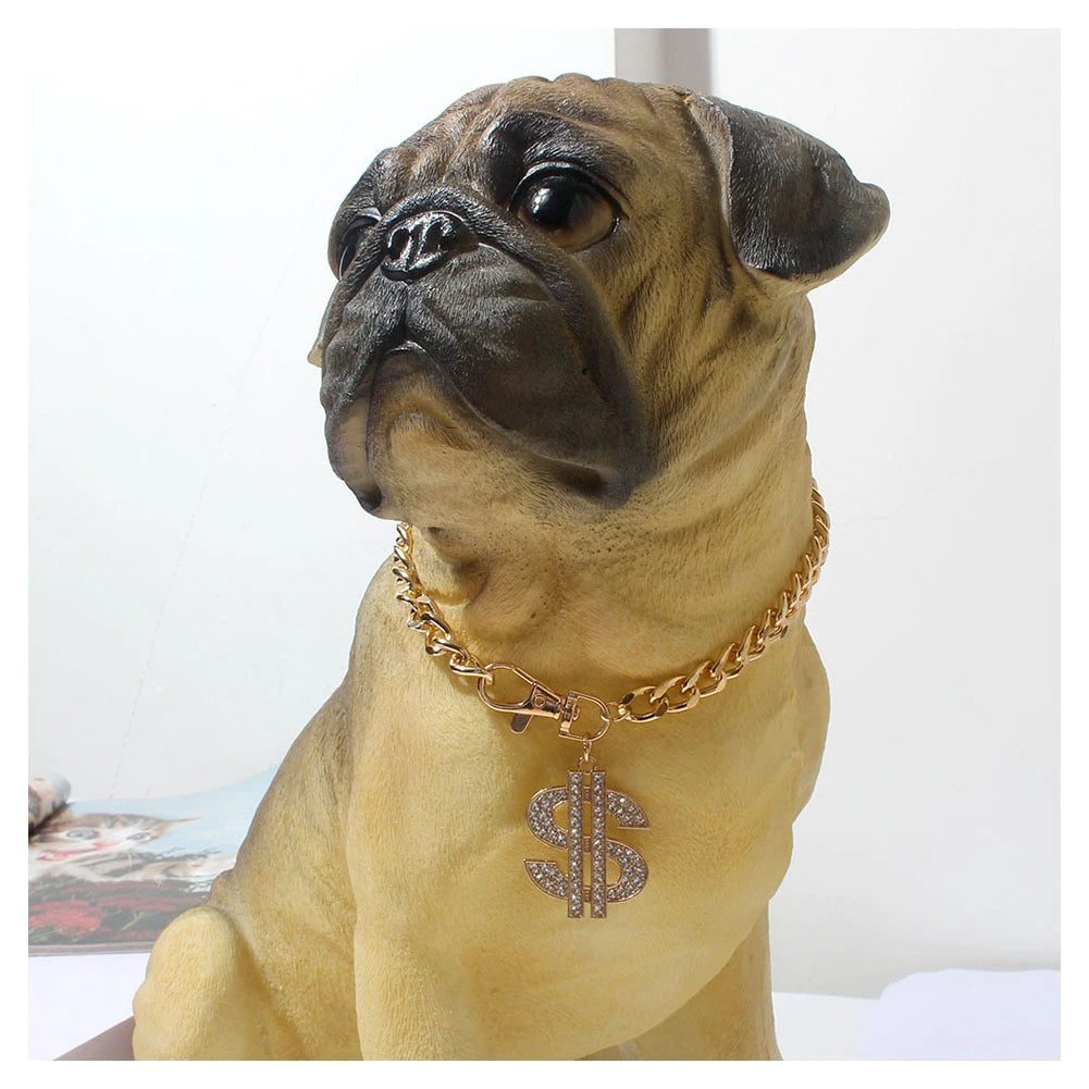 Luxury Dog Collar Necklace for Small Medium Dogs Dollar Sign Pendants Hip Hop Gold/Silver Plated Chain Jewelry Pet Accessories